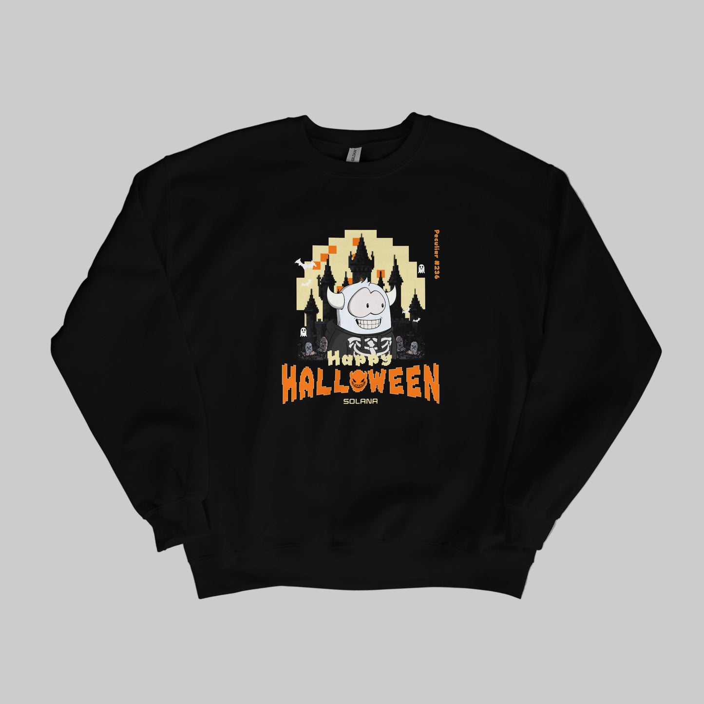 Black sweatshirt with Halloween-themed design