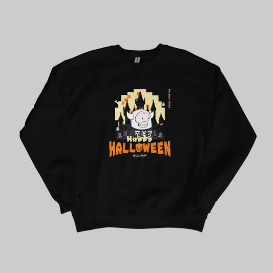 Black sweatshirt with Halloween-themed design